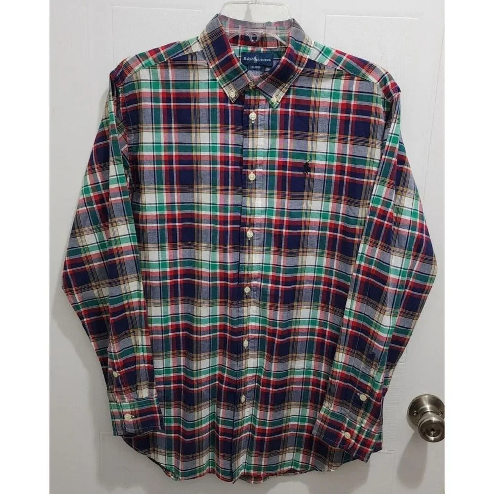 Ralph Lauren Plaid Pony Logo Long Sleeve Button Down Shirt‎ Youth Boy's Size XL